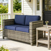 Wicker Outdoor Sofa, All Weather Patio Couch Loveseat with Cushions for Balcony, Deck, Garden, Poolside, Dark Blue