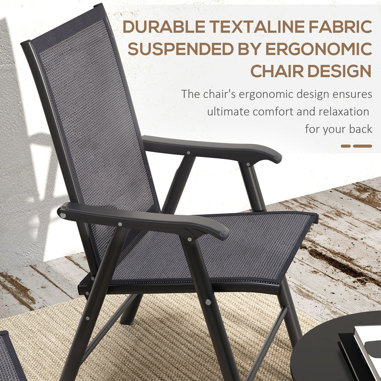 Dark Grey 4-Piece Folding Chair Set with Armrests