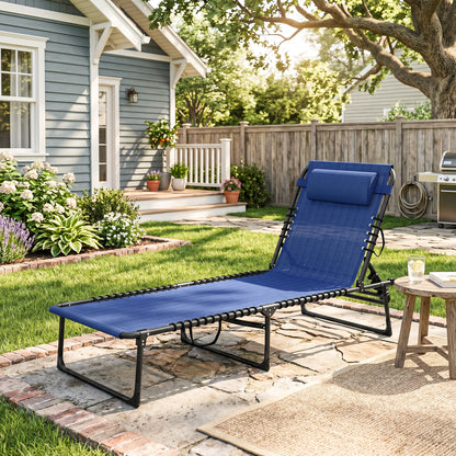 Navy Blue 4-Level Adjustable Chaise Lounge Cot