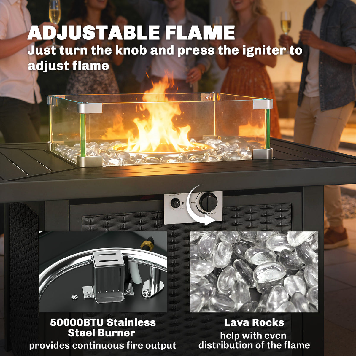 32" Propane Fire Pit Table with Wind Guard and Lid
