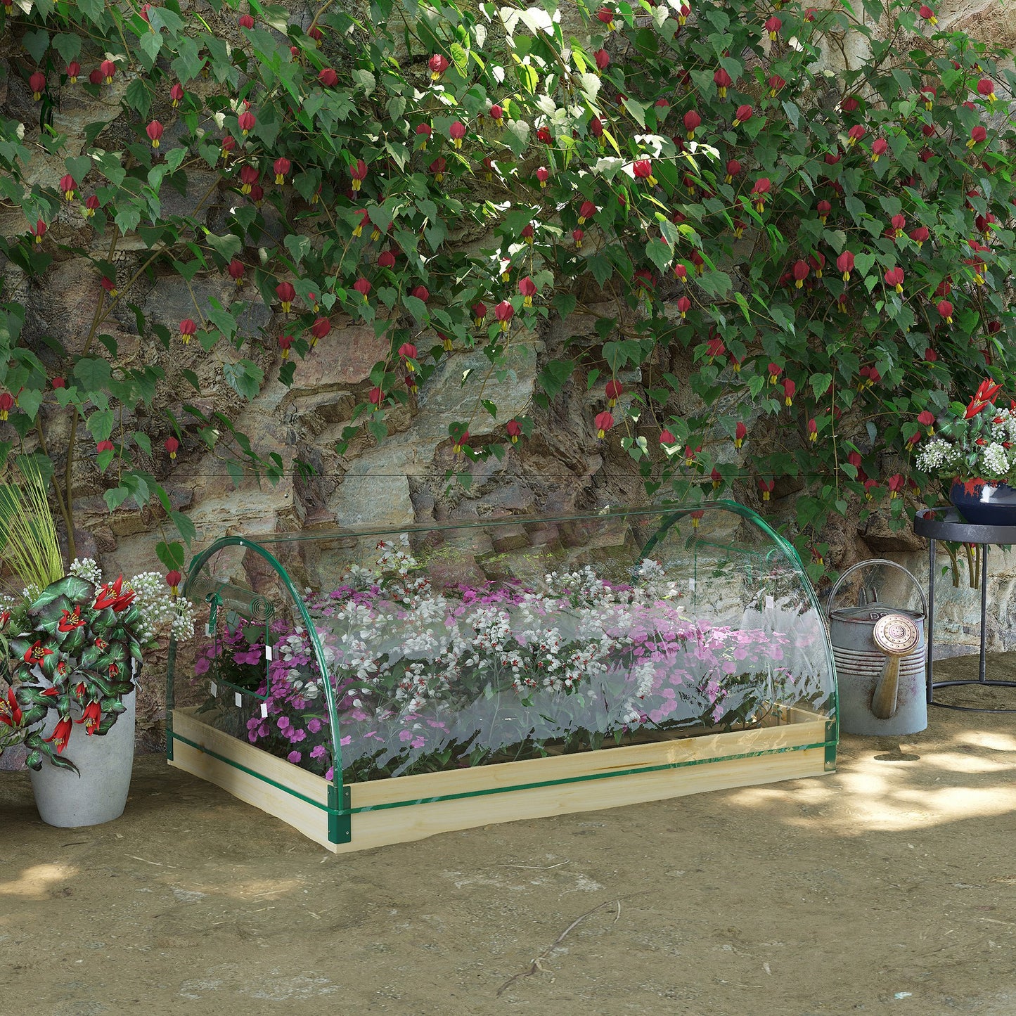12 Pockets Raised Garden Bed with Greenhouse and Roll Up Windows for Vegetables, Flowers, 4' x 3' x 2', Natural Wood