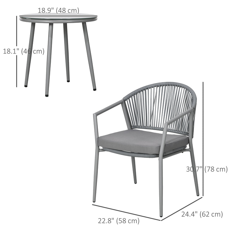 3-Piece Rattan Bistro Set with 2 Armchairs and Coffee Table