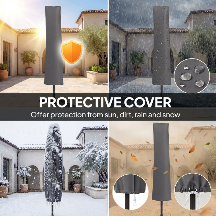 10' Khaki Cantilever Patio Umbrella with 8 Ribs & Cover