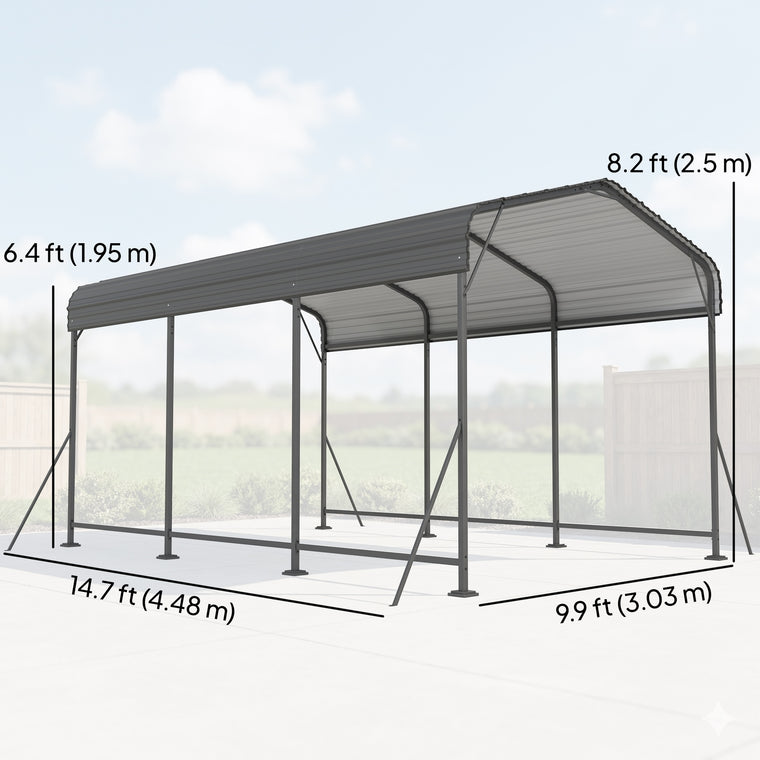 10' x 15' Dark Grey Metal Carport with Galvanized Steel Roof