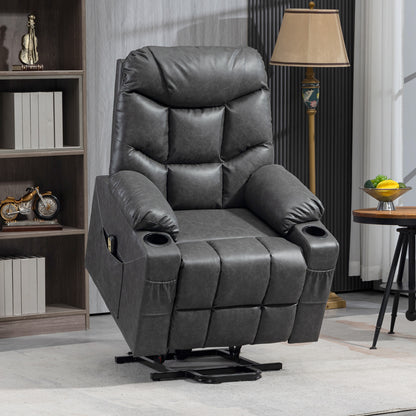PU Leather Power Lift Recliner with Remote - Grey