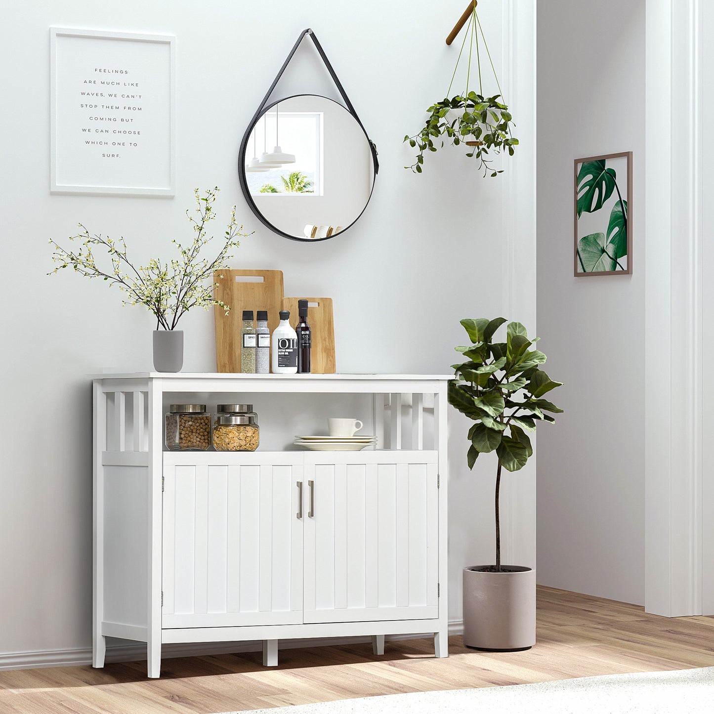 Sideboard Buffet Server Storage Cabinet Console Table with 2 Doors and Adjustable Shelves for Kitchen & Dining Room, White