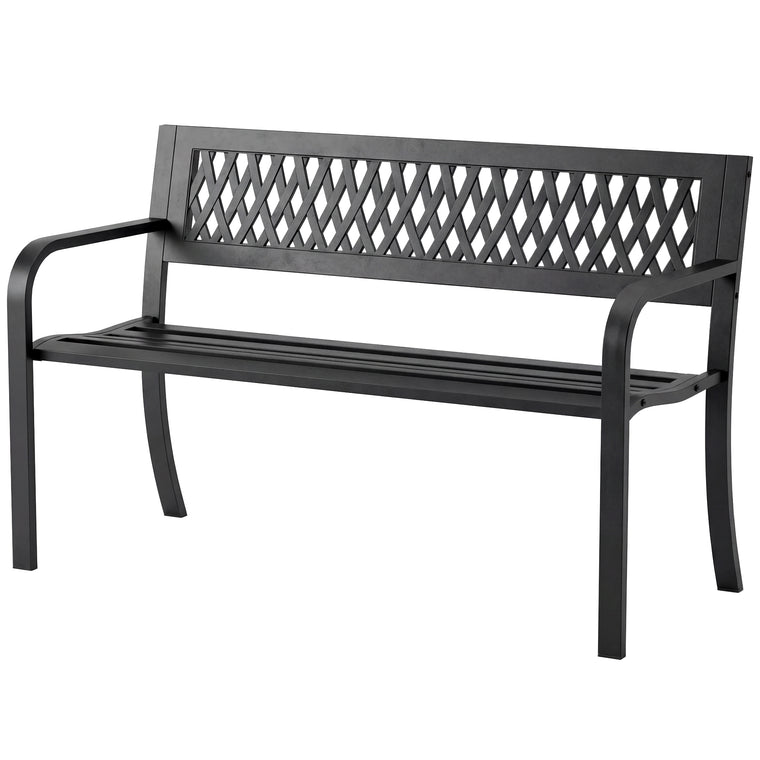 Garden Bench with Floral Backrest and Armrests, 2-Seater