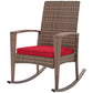 Outdoor PE Rattan Rocking Chair, Garden Glider Rocking Chair, Wicker Patio Chair Set with Armrest and Cushion, Wine Red