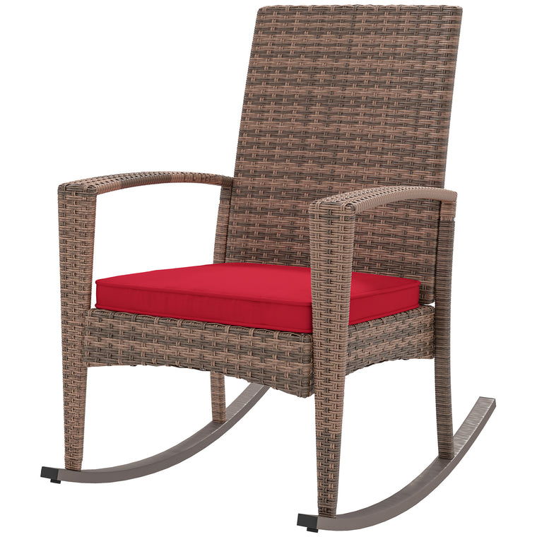 PE Rattan Glider Rocking Chair with Armrest - Wine Red