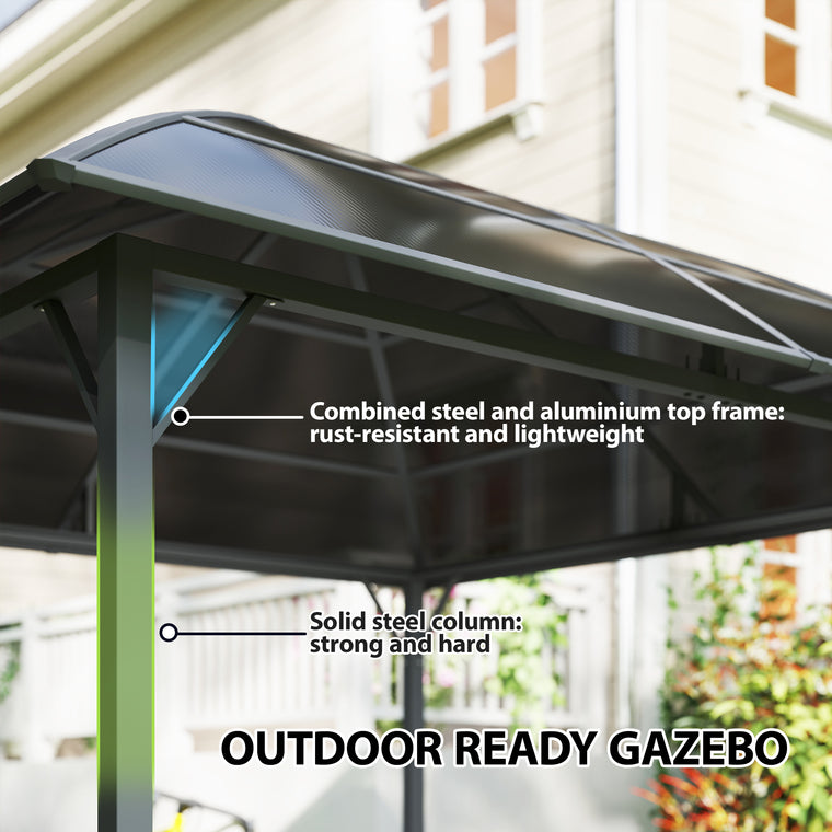 10' x 10' Light Grey Hardtop Gazebo with Polycarbonate Roof