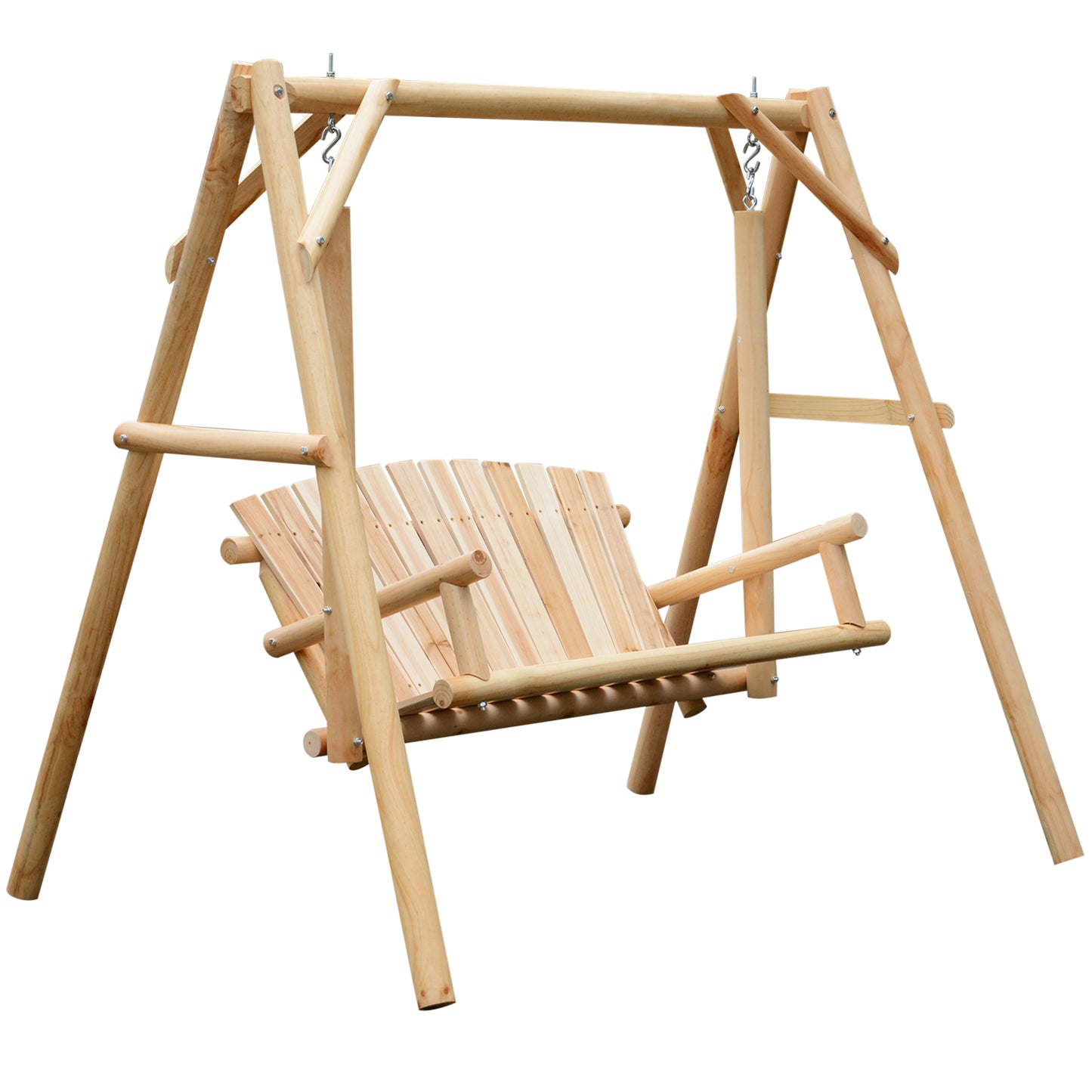 Freestanding 6.5' Wooden Loveseat Traditional Farmhouse Style Log Swing Natural Wood