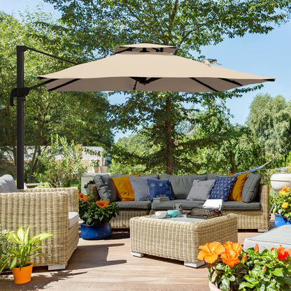 10' Khaki Square Cantilever Patio Umbrella with Crank Handle