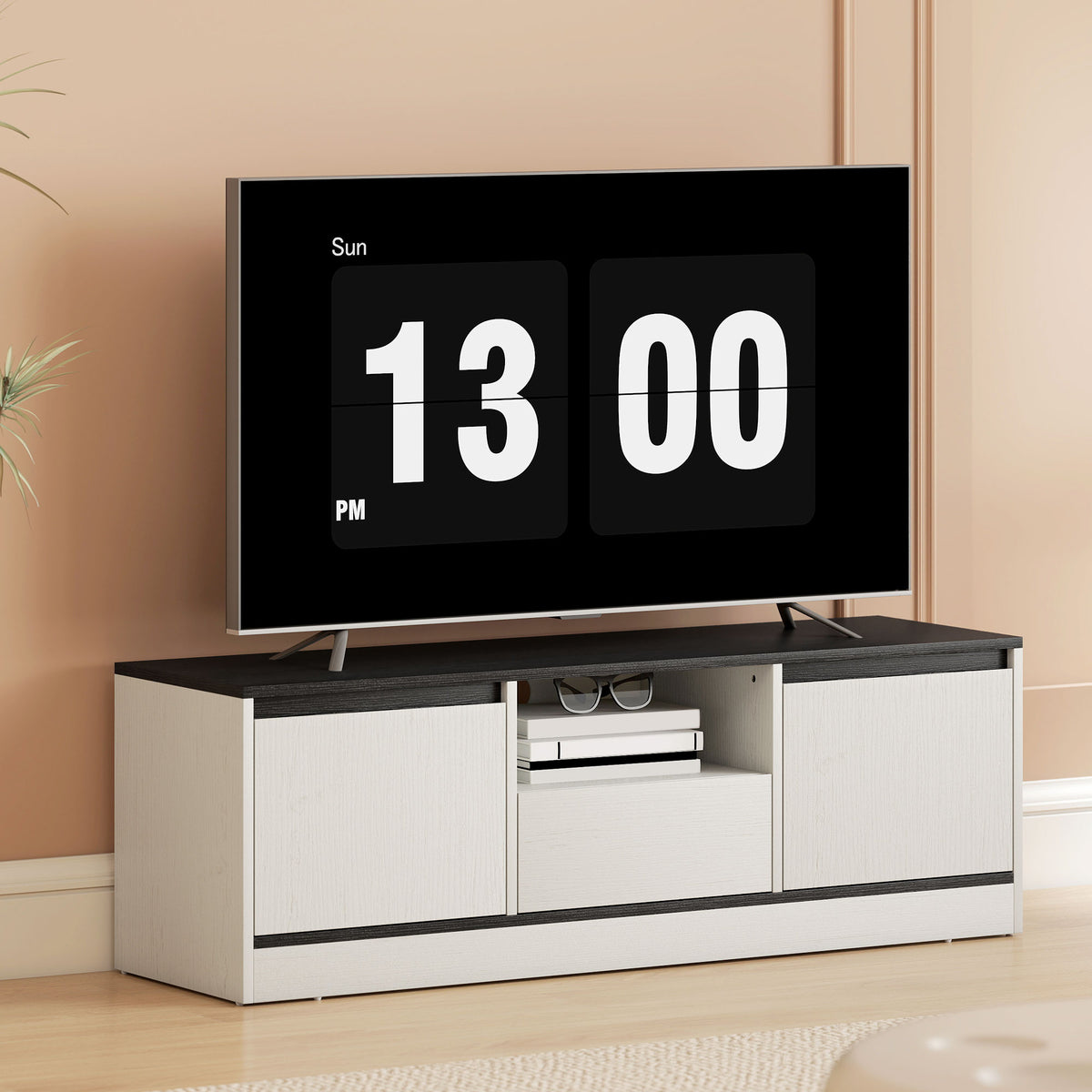 TV Stand for 43-55 Inch TV, Entertainment Center w/ Cabinets, Shelf, Drawer and Cable Management for Living Room, White