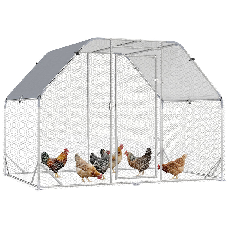 Galvanized Metal Chicken Run with Flat Roof & Cover