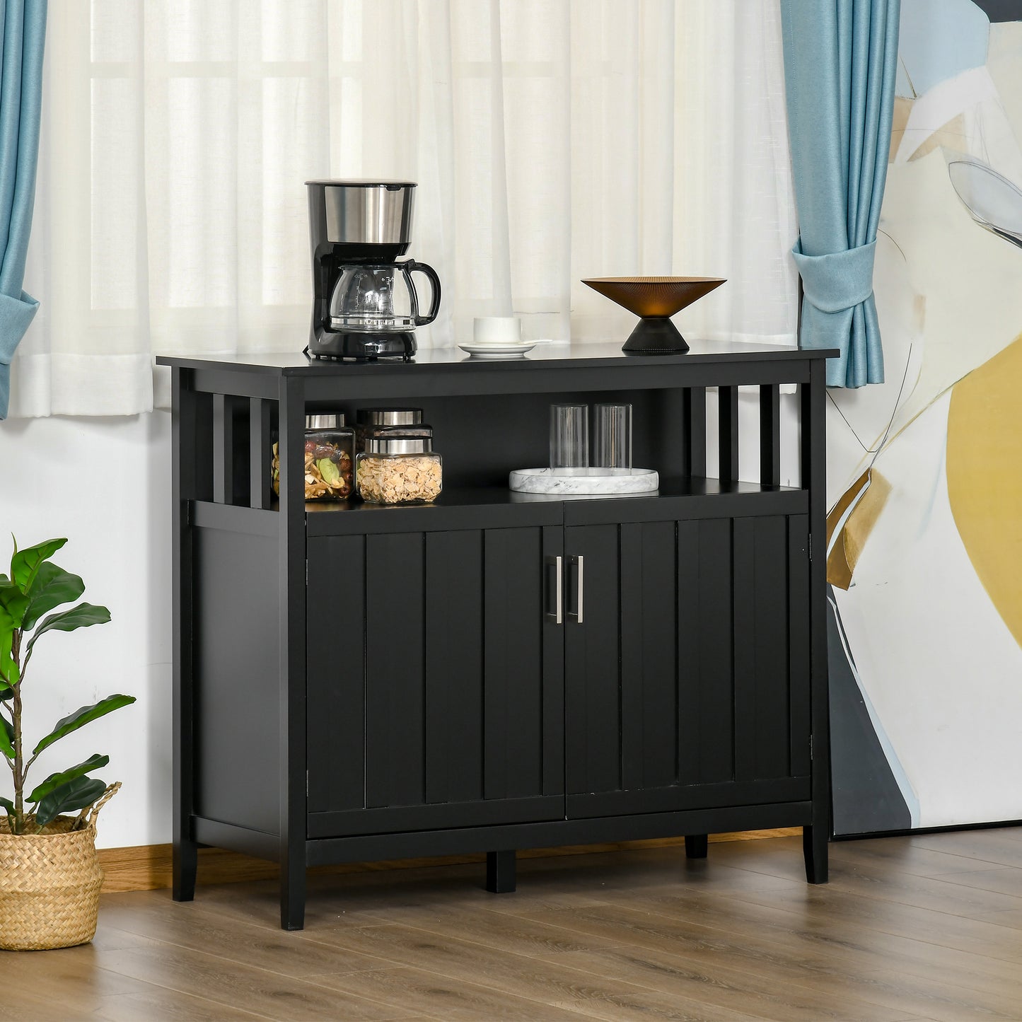Sideboard Buffet Server Storage Cabinet Console Table with 2 Doors and Adjustable Shelves for Kitchen & Dining Room, Black