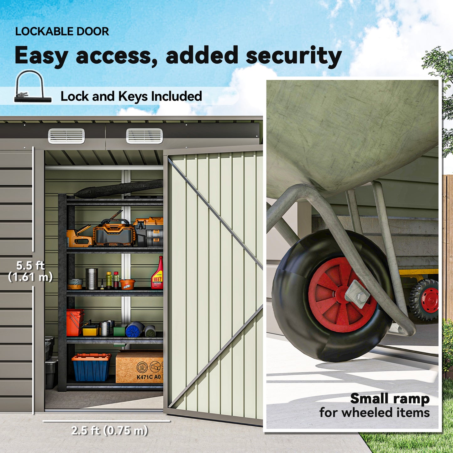 6 x 4FT Galvanized Garden Storage Shed, Metal Outdoor Shed with Double Doors and 2 Vents, Light Grey