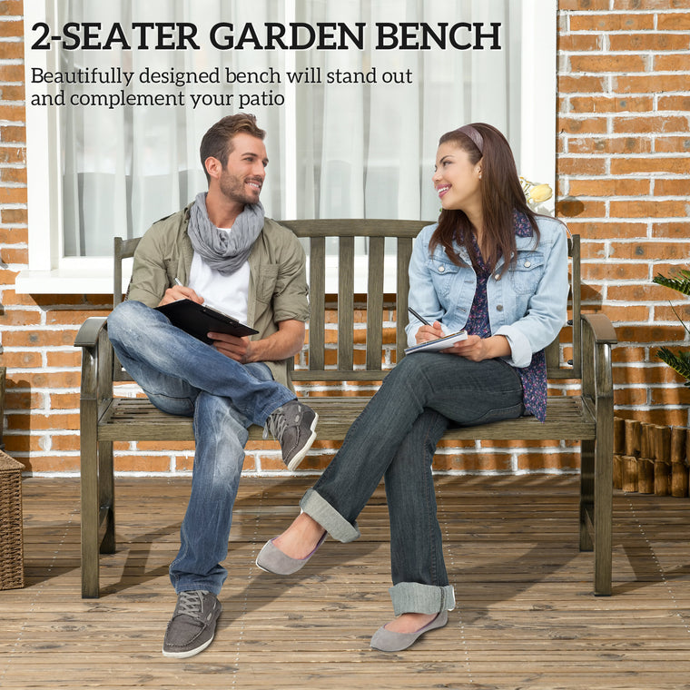 Metal Garden Bench with Wood-Look Slatted Frame