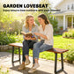Wood Outdoor Bench for 2 People, 59" Backless Patio Garden Bench with Trapezoidal Steel Legs