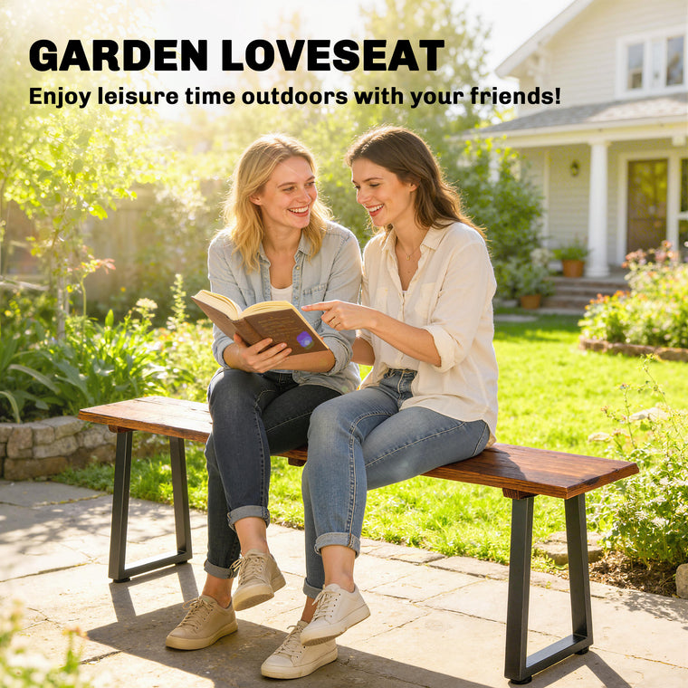 59" Wood Backless Garden Bench with Steel Legs