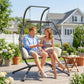 Double Wicker Egg Swing Chair with Stand, Foldable Hanging Egg Chair with UV Resistant Cushion, Headrest, Cream White