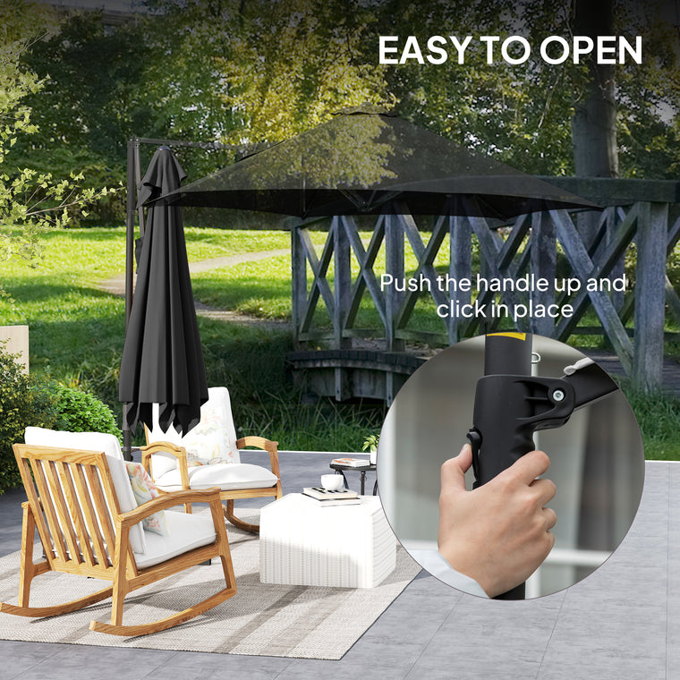 8.5' Black Offset Cantilever Patio Umbrella with 360° Rotation