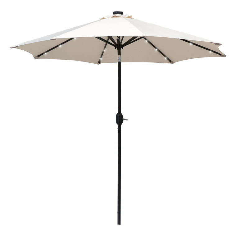 8.8ft Solar Patio Umbrella Outdoor Sunshade 24 LED Lights Tilt Canopy Cream