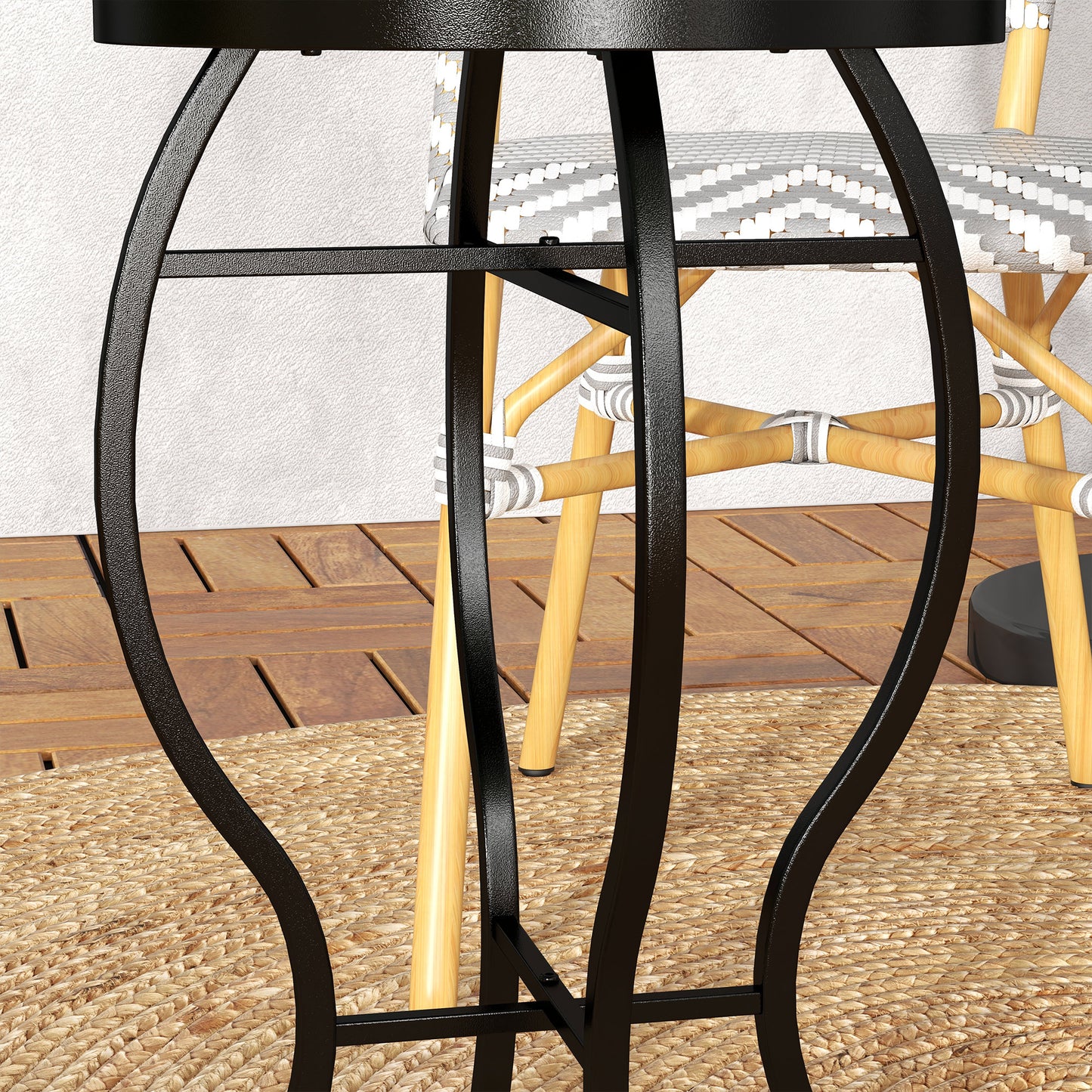 Round Outdoor Table, Patio Bistro Coffee Table with Mosaic Top and Steel Frame for Garden