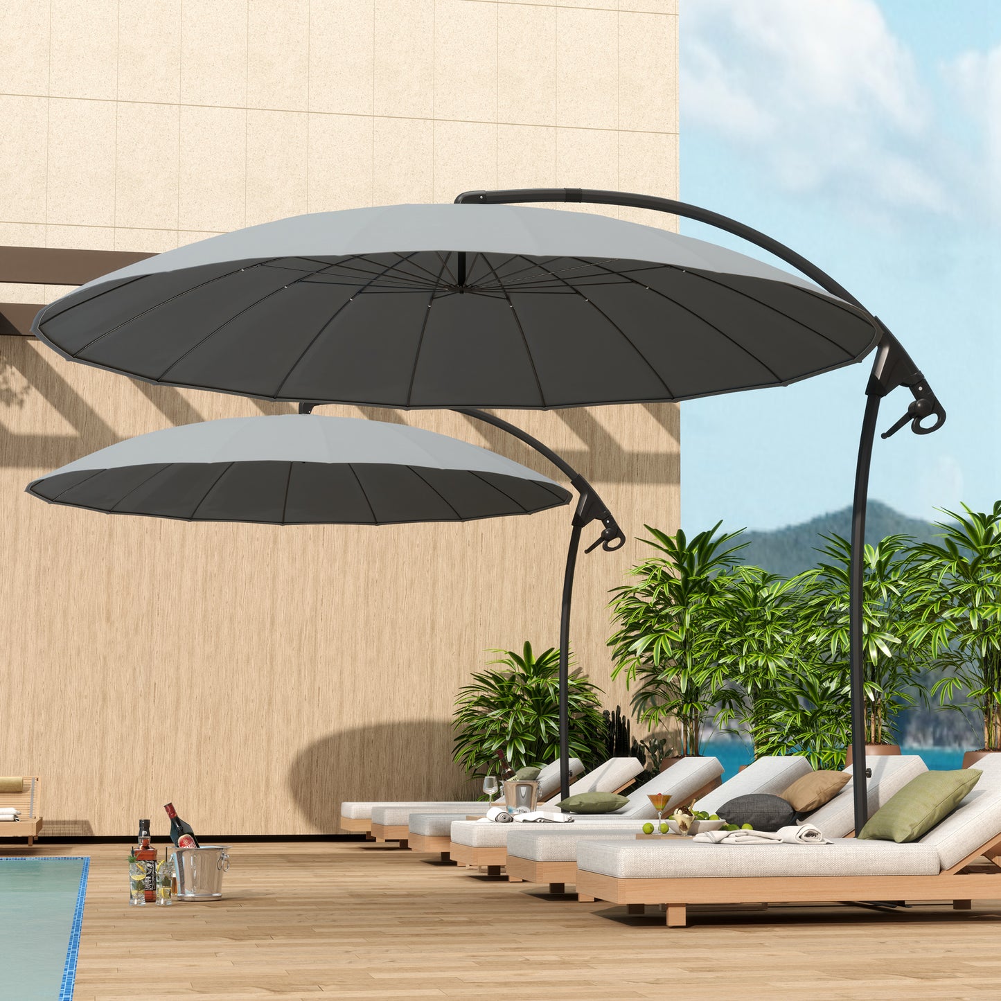 9FT Grey Cantilever Umbrella with 16 Fibreglass Ribs