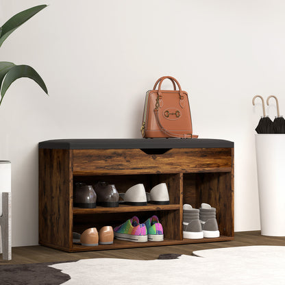 Shoe Storage Bench with Padded Cushion - Rustic Brown