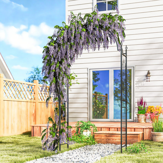 7.5 ft Steel Garden Arch, Outdoor Trellis Arbor with Scrollwork for Climbing Plants, Wedding Arch, Black