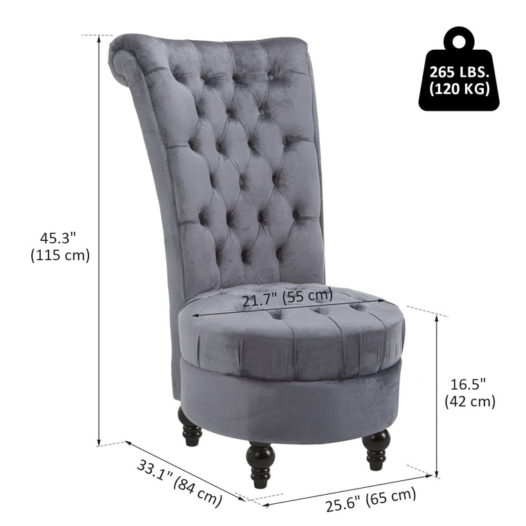 45" Tufted High Back Velvet Accent Chair - Ash Grey