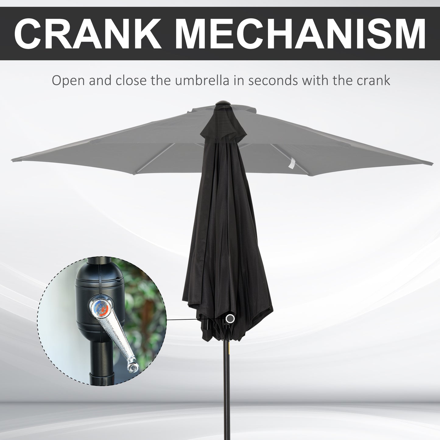 8.5' Round Aluminum Patio Umbrella Garden Parasol Market Sunshade Tilt Canopy w/ 6 Ribs, Crank Handle, Black