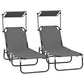 2 Piece Folding Outdoor Chaise Lounges, Pool Tanning Chairs with Reclining Back, Sunshade for Beach, Patio, Dark Grey