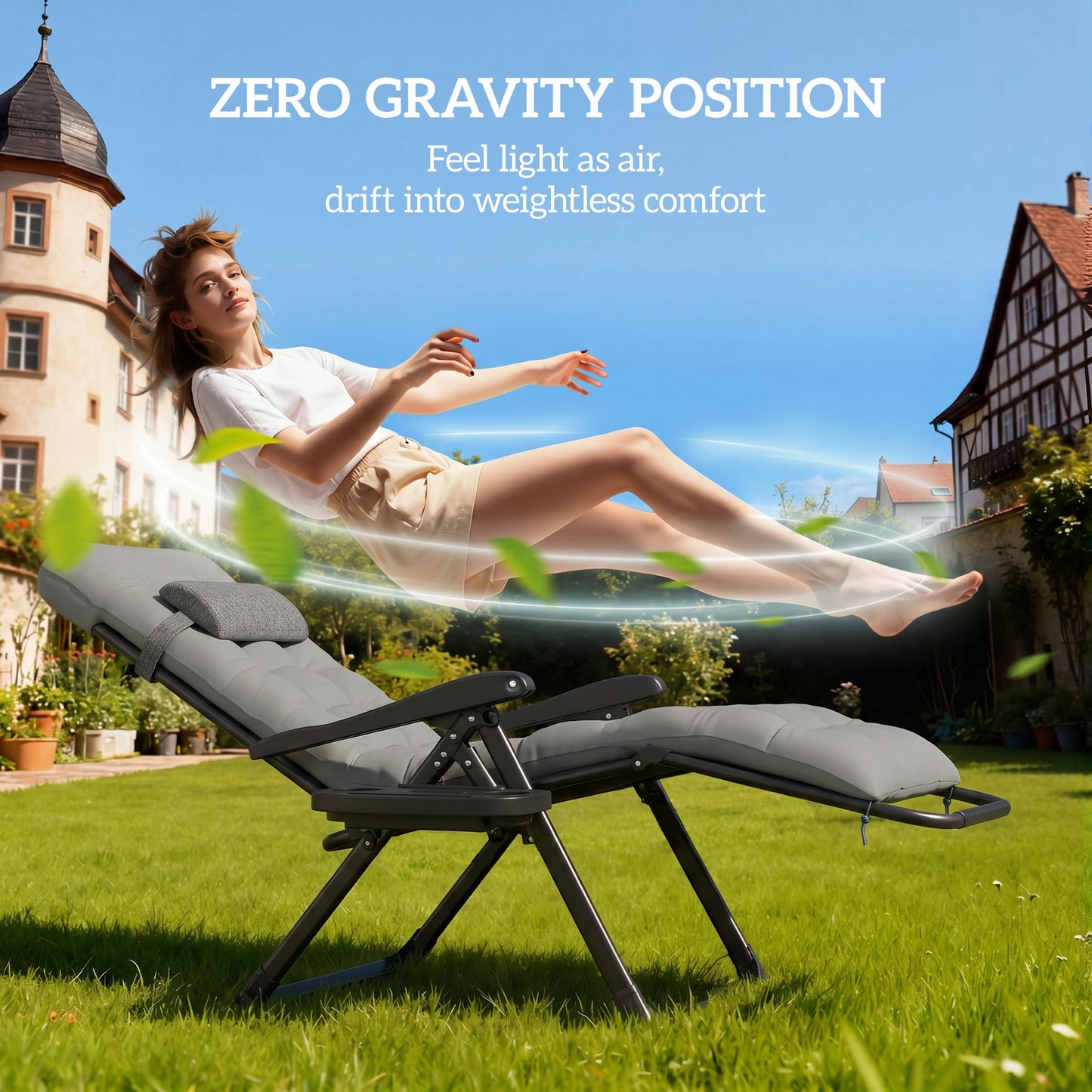 Padded Zero Gravity Chair, Folding Recliner Chair, Patio Lounger with Cup Holder, Adjustable Backrest, Removable Cushion for Outdoor, Deck, Poolside, Red