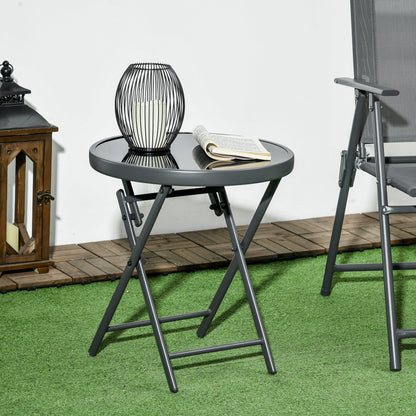 18" Black Round Folding Side Table with Glass Top
