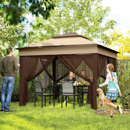 10.7' x 10.7' Beige Pop-Up Gazebo with Mesh Curtains