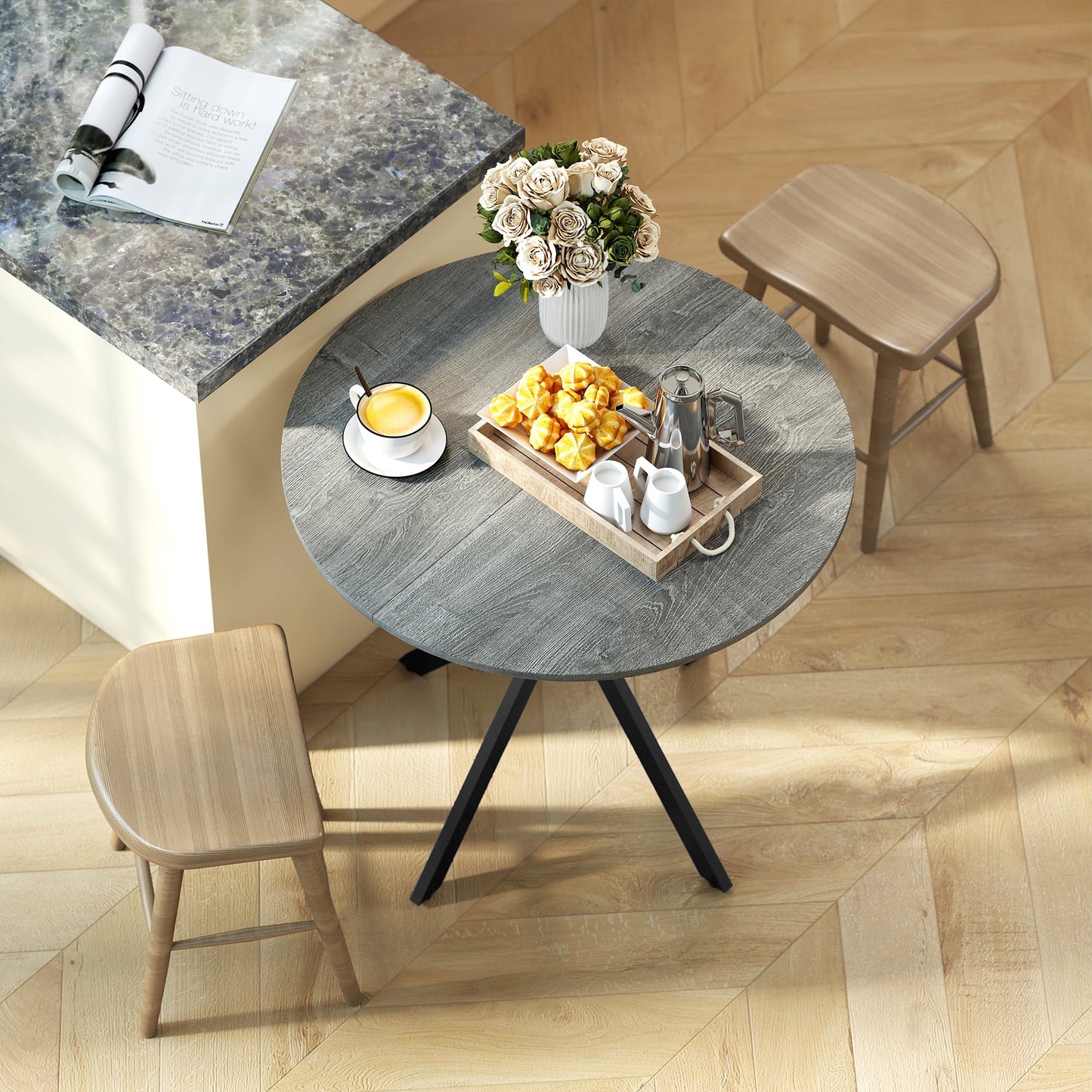 31.5" Industrial Round Dining Table - Distressed Grey