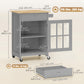 Rolling Kitchen Cart with Drawer and Glass Door Cabinet, Kitchen Island on Wheels with Towel Rack, Dark Grey
