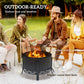 Outdoor Fire Pit, Round Firepit with Grill Grate, Fire Bowl with Ash Catcher and Poker for Backyard Camping Bonfire Picnic, Black