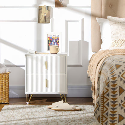 Nightstand with 2 Drawers and Metal Legs - White