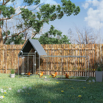 9.9' x 3.5' x 5.6' Galvanized Chicken Run with Weather Cover