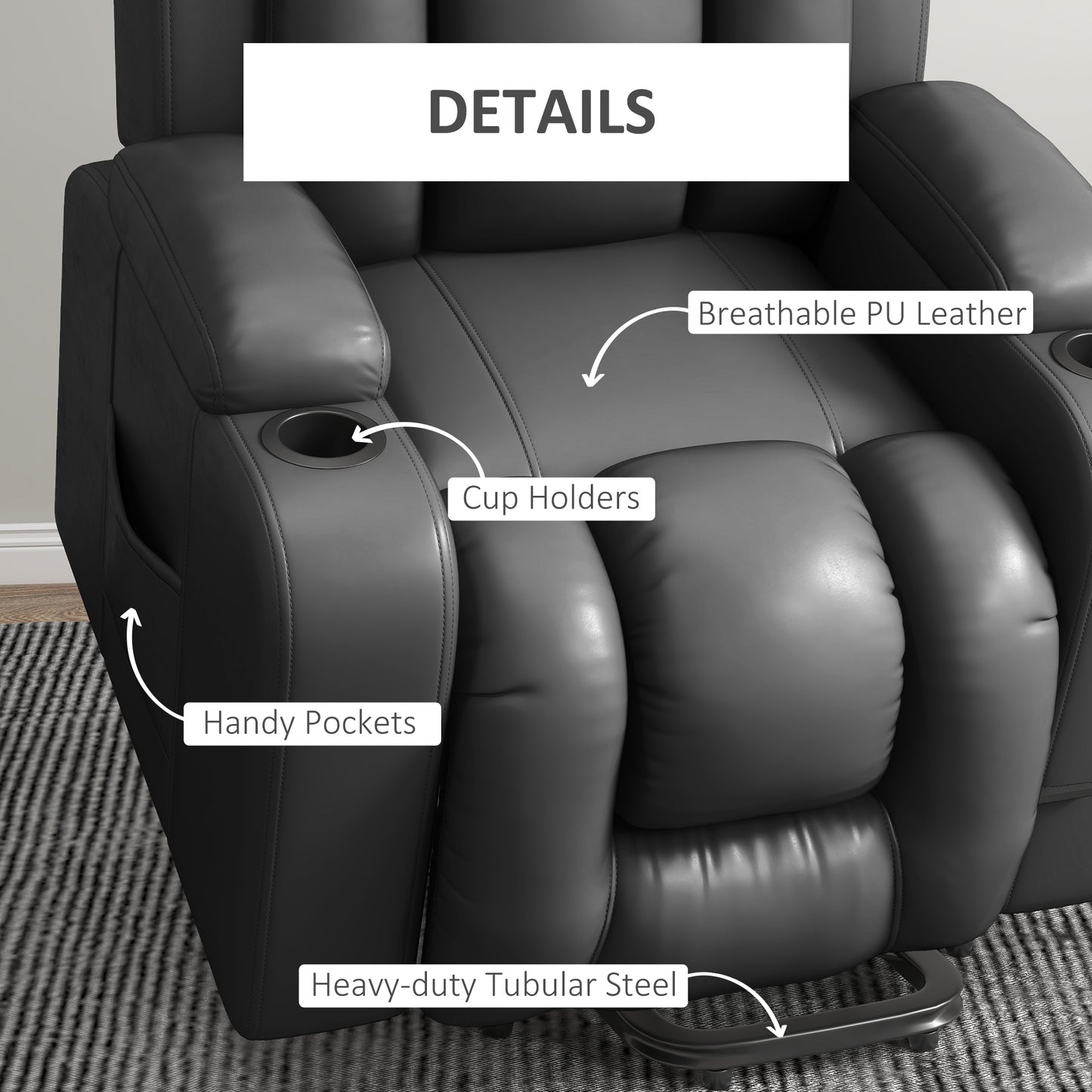 Electric Lift Chair for Elderly, Power Recliner with Footrest, Remote Control, Cup Holders for Living Room, Grey