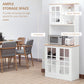 Kitchen Buffet with Hutch, Storage Pantry with 3 Cabinets, 2 Open Shelves and Large Countertop, White
