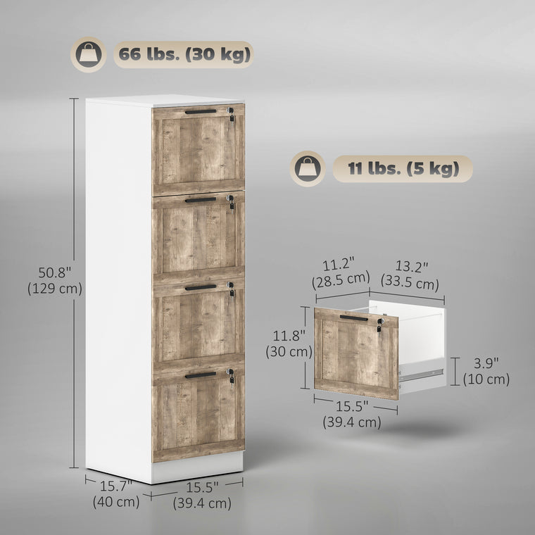 4-Drawer Farmhouse Filing Cabinet with Lock - White