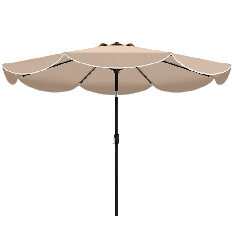 9' x 9' Khaki Round Market Umbrella with Valance & Tilt Crank