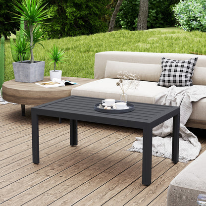 Rectangular Coffee Table with Steel Frame and Slat Top