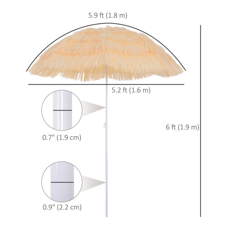 6FT Wheat Beach Umbrella with Tilt & Adjustable Height