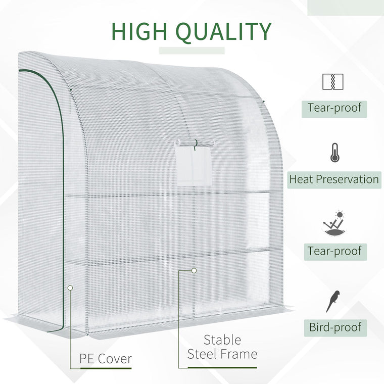 7' x 3' x 7' White Lean-To Walk-In Greenhouse with 3-Tier Shelves