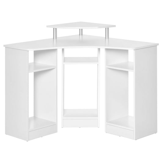 35" L-Shaped Computer Desk with Monitor Stand - White