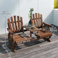 Wooden Outdoor Loveseat, Wagon Wheel Outdoor Bench with Table, Carbonized